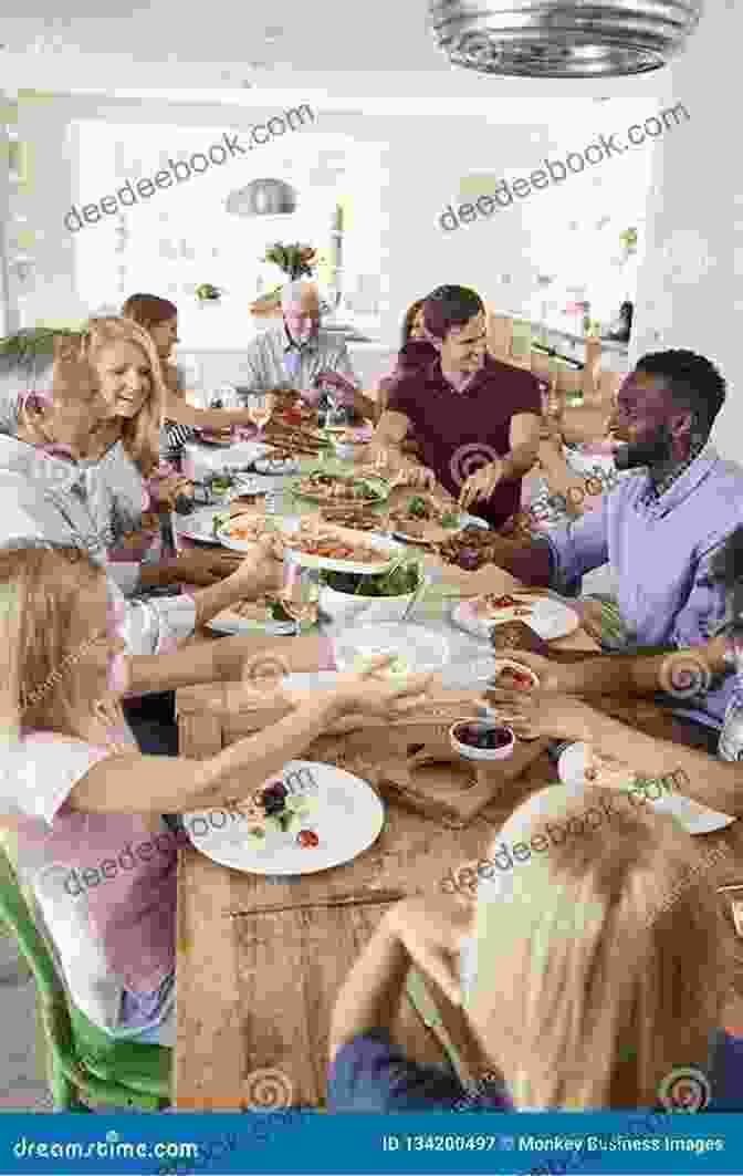 A Family Gathered Around A Rustic Wooden Table, Enjoying A Hearty Dinner, The Warm Glow Of The Setting Sun Illuminating The Room. Life On Grandpa S Farm