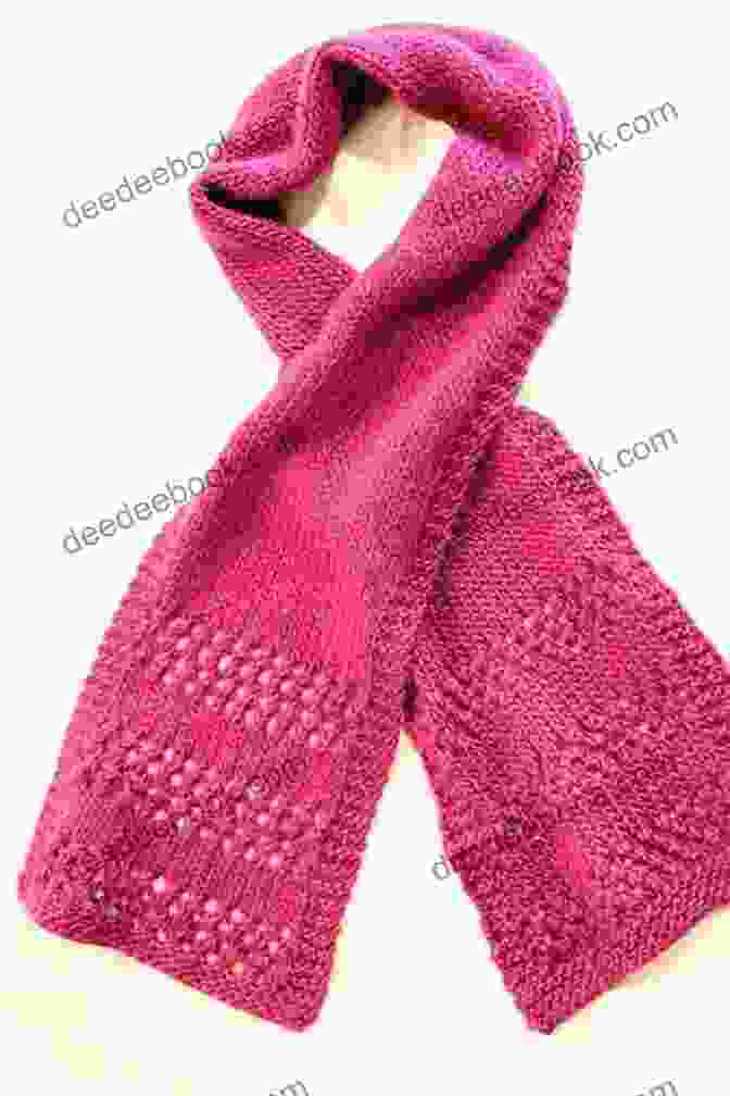 A Vibrant Cheery Scarf Knitted With A Single Hand Using Contrasting Yarn Colors, Showcasing The Unique Stitch Pattern And Cozy Texture. Cheery O Scarf Single Hand Knitting Pattern