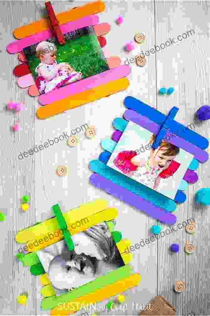 Photo Of Several Popsicle Stick Picture Frames, Each Decorated With A Different Color And Design. Make Stitch Knit For Baby: 35 Super Cute And Easy Craft Projects